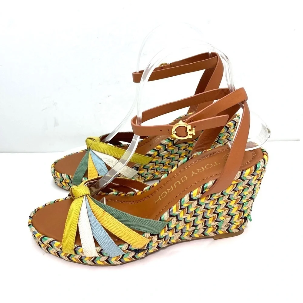Tory Burch Multicolored Wedge Espadrilles in Yellow Tan